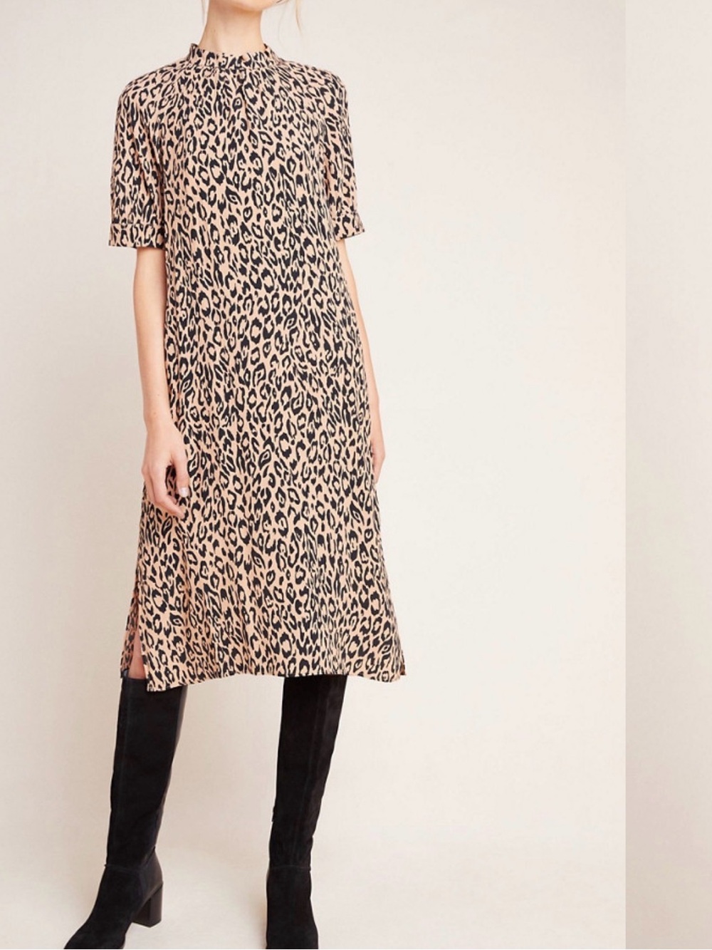 Anthropologie Leopard Print Midi Dress in Tan and Black